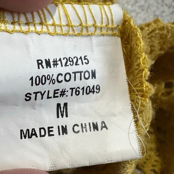 Comme Toi Sz M Sunny Yellow Open Crochet Knit Short Sleeve Top Boho Lightweight - Picture 4 of 8